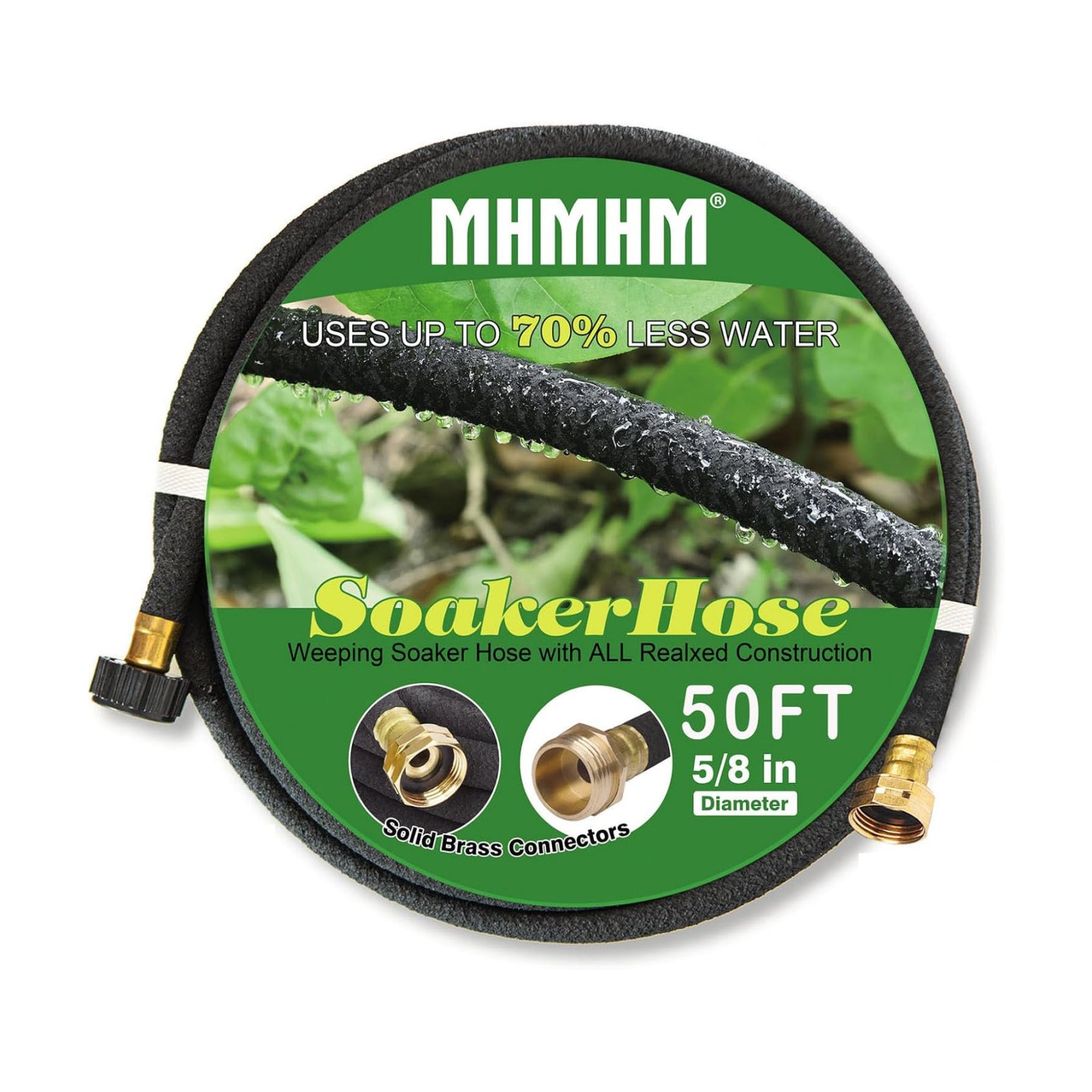 5/8" Soaker Hose for Garden Drip Hose Irrigation System with Solid Brass Fitting for Lawns Flower Beds & Vegetable