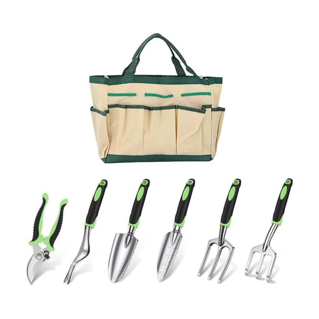 FAMILY'S BACKYARD Garden Tools for Women,7 Piece Gardening Tool Set Aluminum Alloy Hand Tool Starter Kit with Garden