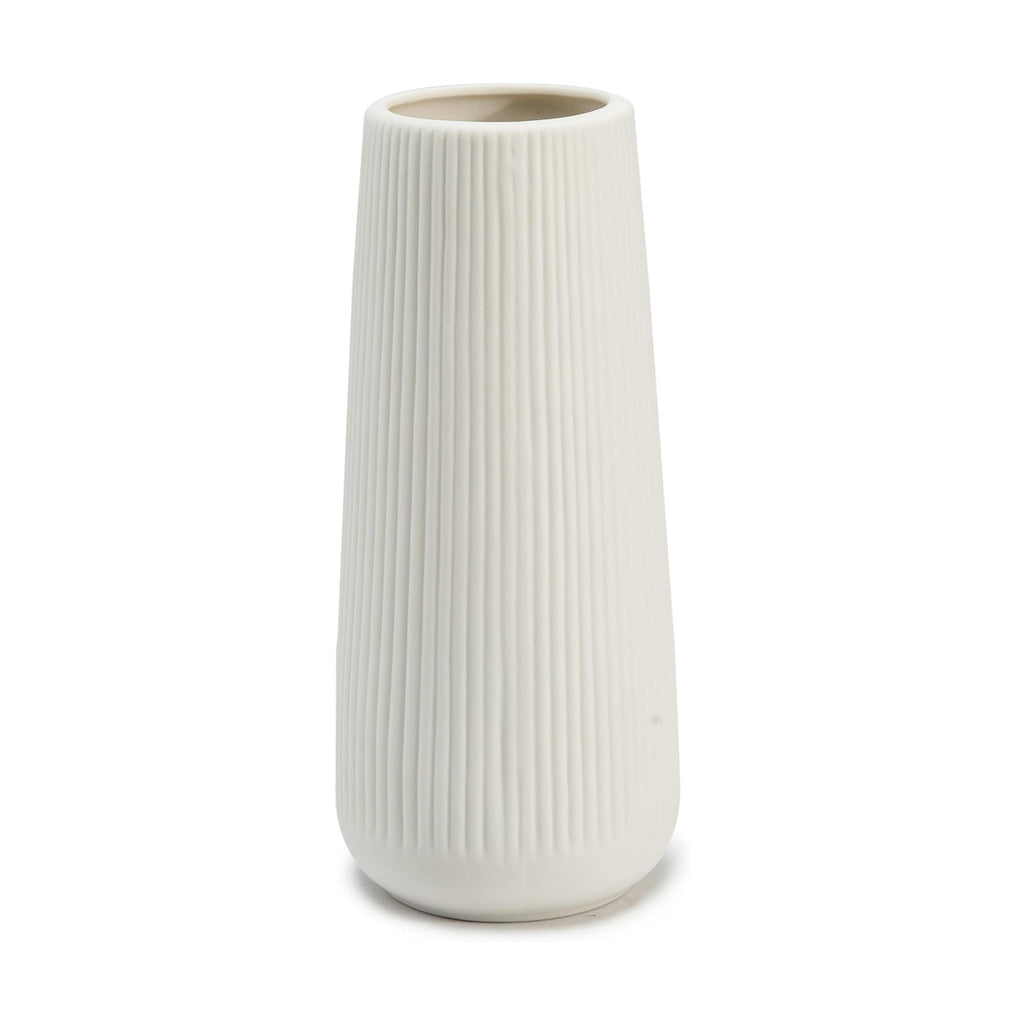 Ceramic Vase for Flower, Pampas Grass Vase, 7.8''H Ribbed Decor Vase, White