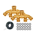 Brass 4-Way Splitter LEAD-FREE, Heavy-Duty Garden Hose Manifold Connector with Improved Comfort Grip ON/OFF Valves