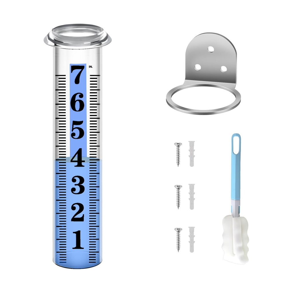 Accurate Rain Gauge Outdoor,7" Rain Gauges Outdoors Best Rated with Stainless Steel Rack Holder, Thickened Plastic Large Precise rain Measure Guage for Yard Fence Garden Lawn