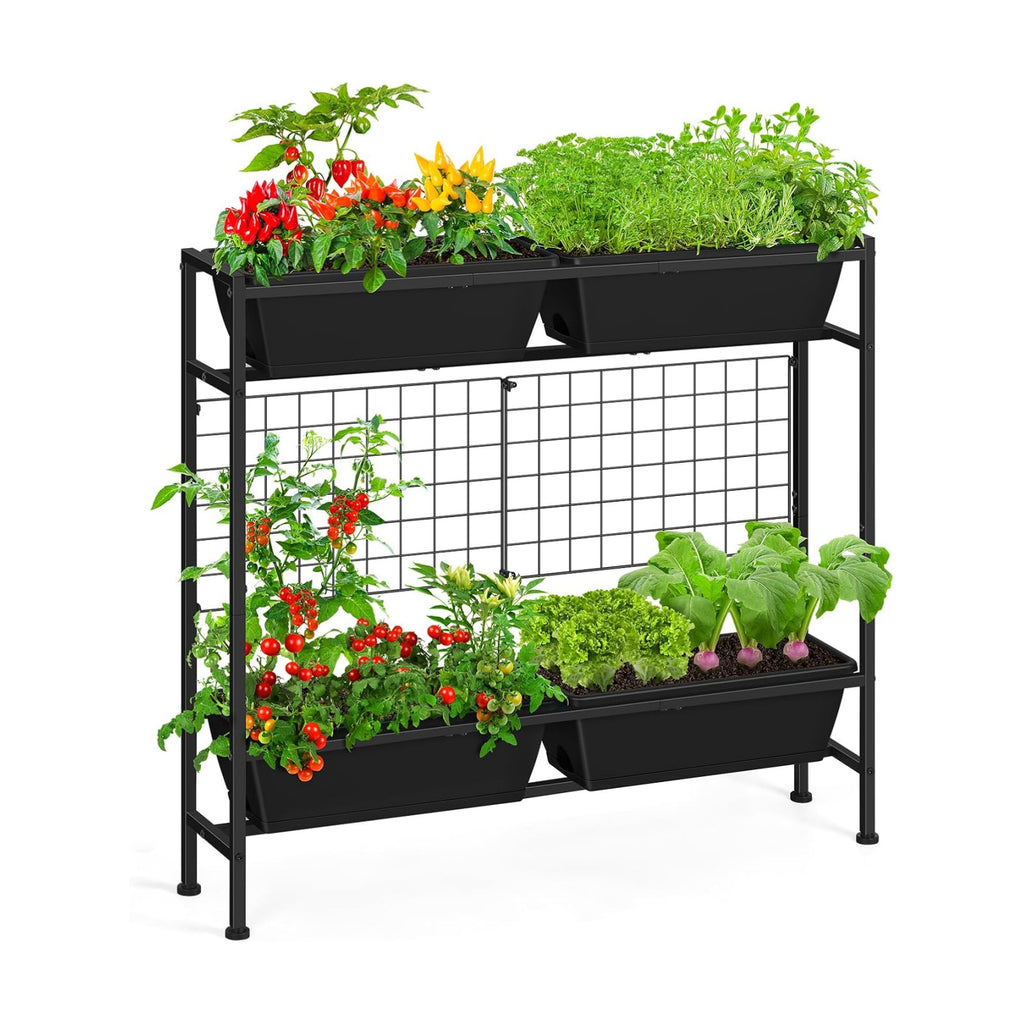 OYEAL Raised Garden Bed 32" Tall Elevated Planter Boxes with Trellis & Legs, Vertical Herb Garden Planter Outdoor for