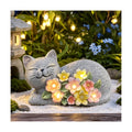 Solar Cat Garden Statue, Resin Solar Cat Lights for Outside | Outdoor Cat Statues with Flower for Lawn Porch Yard Art