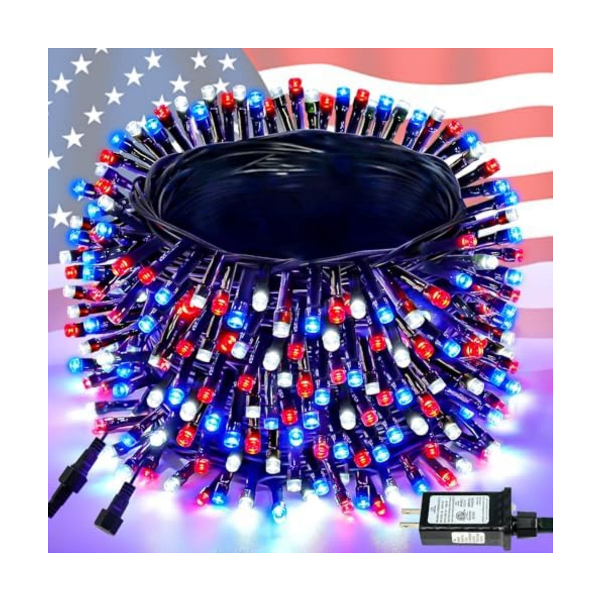 BHCLIGHT Connectable 88Ft 240LED 4th of July String Lights, Red White Blue
