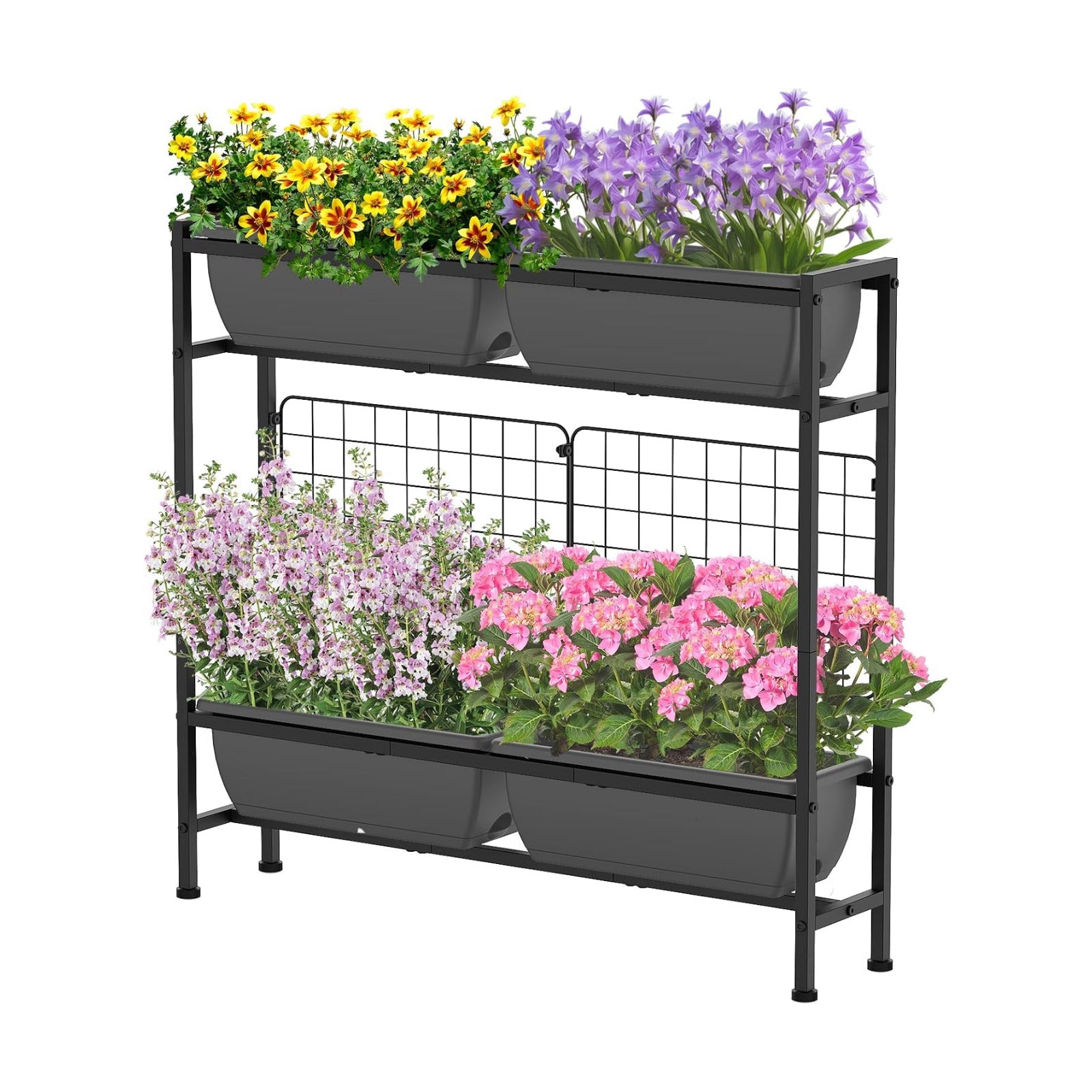 CADUKE Raised Planter Box, Plastic Raised Garden Bed with Legs, Standing Planter Box with Drainage Holes & Trellis, 32"