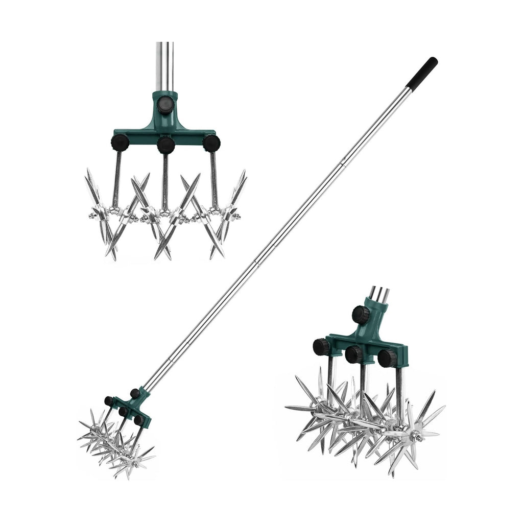 BARAYSTUS Rotary Cultivator Garden Rotary Tiller Adjustable Stainless Steel Poles Hand Tiller for Soil Mixing or