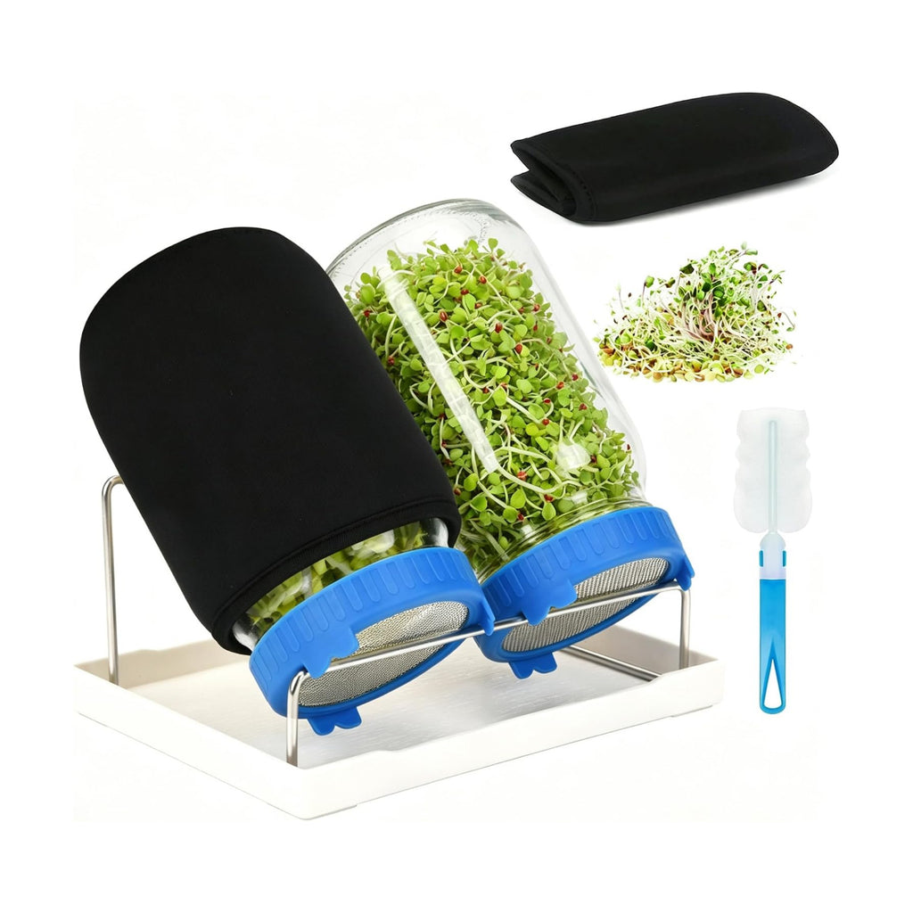 Lulonpon Sprouting Kit, 2 Sprouting Jar Kits, Wide Mouth Quart Mason Jars with Stainless Steel Screen Sprout