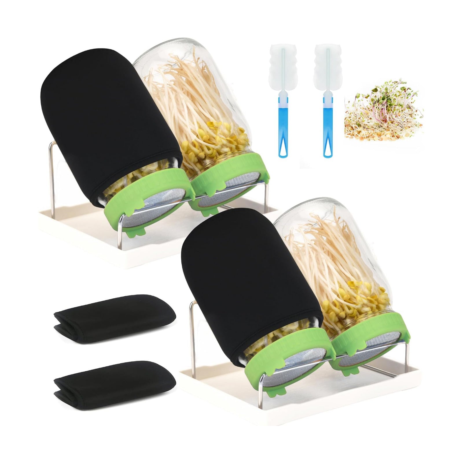 Lulonpon Sprouting Kit, 4 Sprouting Jar Kits, Wide Mouth Quart Mason Jars with Stainless Steel Screen Sprout