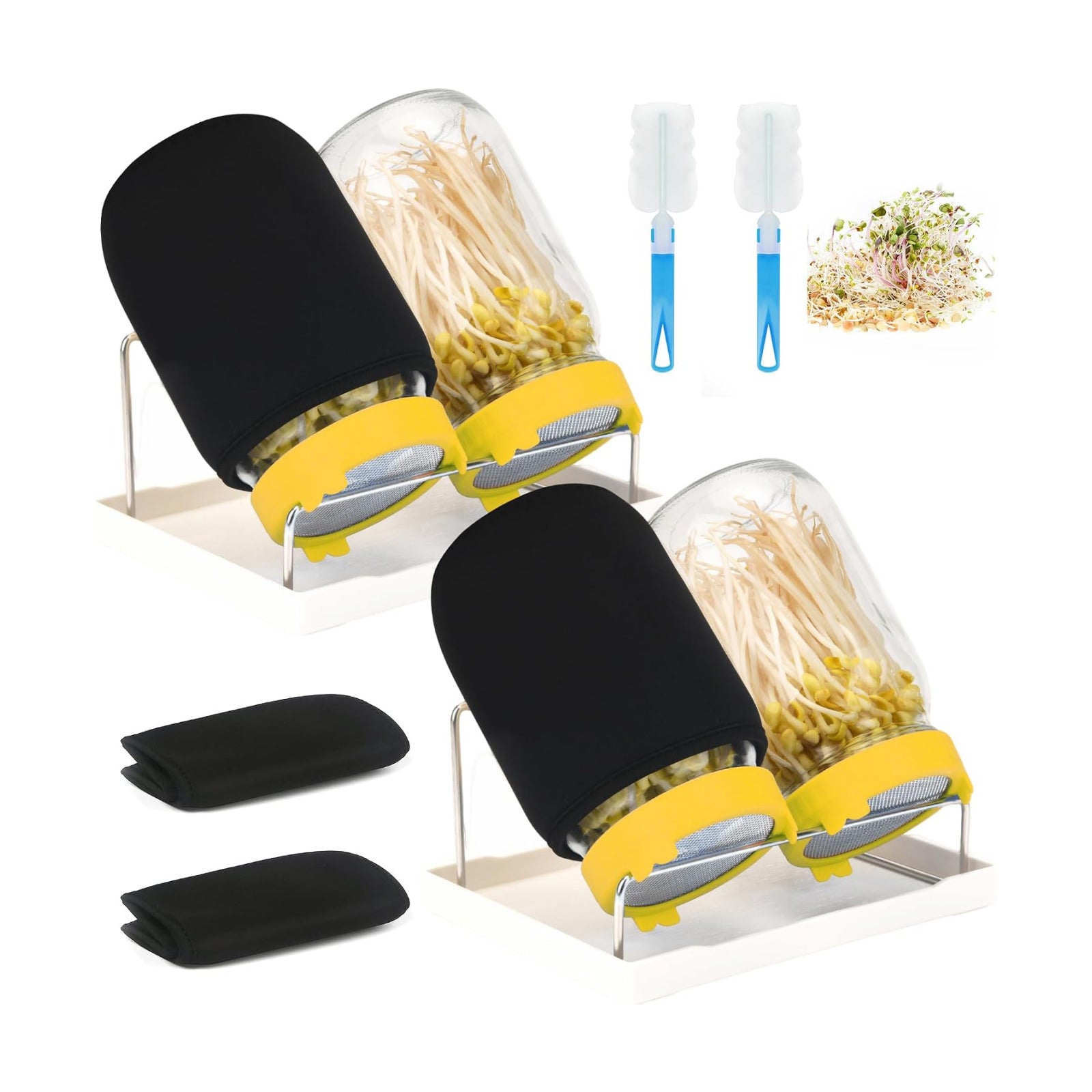 Lulonpon Sprouting Kit, 4 Sprouting Jar Kits, Wide Mouth Quart Mason Jars with Stainless Steel Screen Sprout