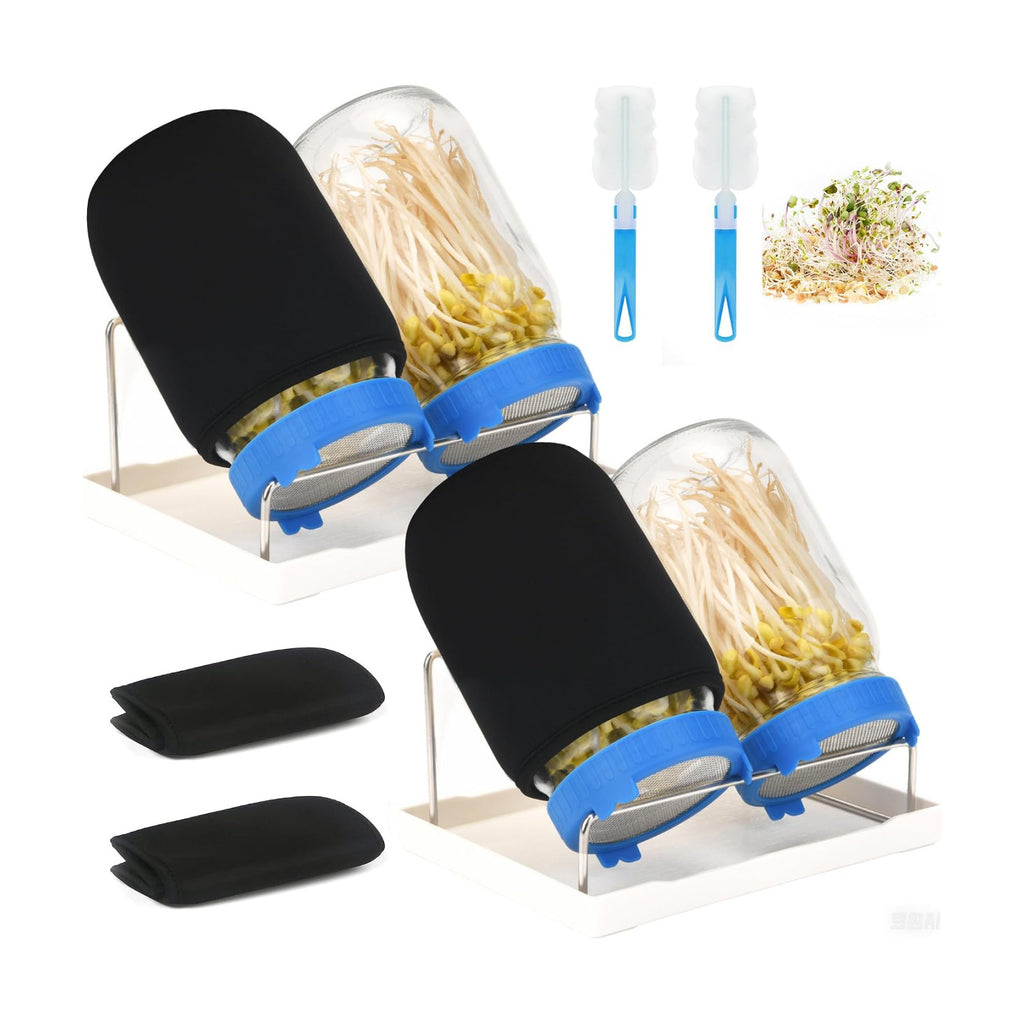 Lulonpon Sprouting Kit, 4 Sprouting Jar Kits, Wide Mouth Quart Mason Jars with Stainless Steel Screen Sprout
