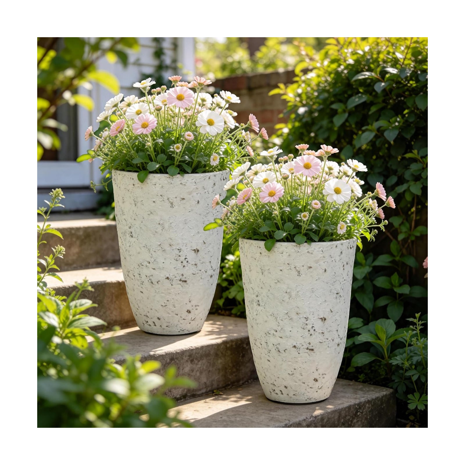 Autodaya 19.5" Resin Tall Planters for Outdoor Plants, Set of 2 Flower Pots | Country White Large Outdoor Planters With