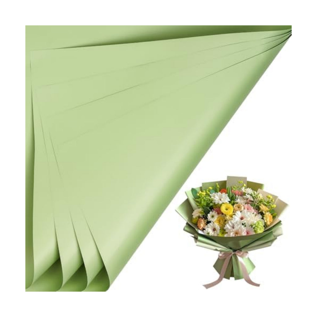 LeZakaa 20 Sheets Flower Wrapping Paper - Waterproof Reversible Floral Bouquet Paper - Military Green Design for Father's Day, Graduation, Party, Holiday