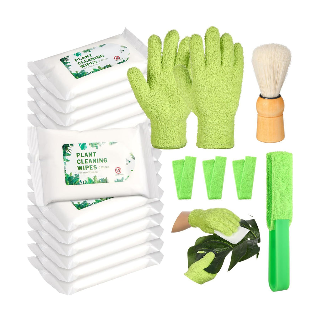 20 Pcs Plants Cleaning Set Include 1 Pair Dusting Gloves 14 Based Wipes 1 Leaf Cleaning Tong with 3 Removable