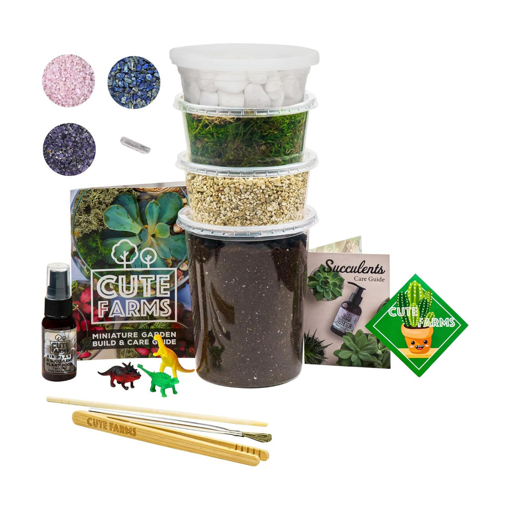 Cute Farms Terrarium Starter Kit | Moss, Vermiculite, Soil, Pebbles, Plant Food, & Finishing Tools (Large Kit +