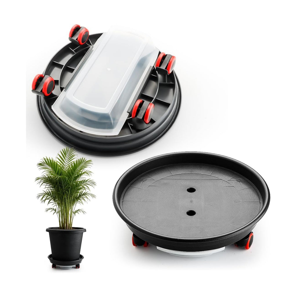 RooTrimmer 13 Inch Plant Stand Rolling Tray Plant Caddy with Wheels and Removable Drainage Holes and Drip Tray Plant