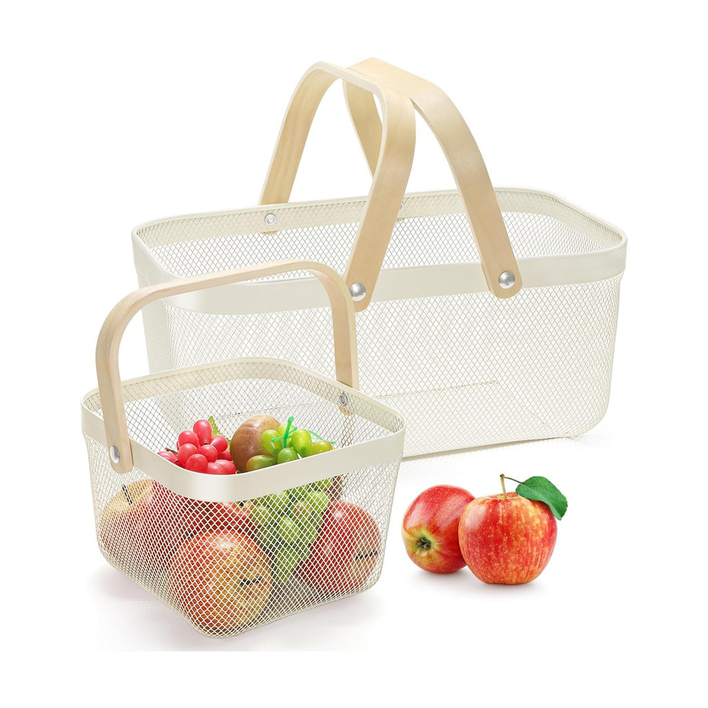 2 Pack Harvest Basket with Handle, Garden Baskets for Gathering Vegetables, Multi-functional Metal Mesh Fruit Basket