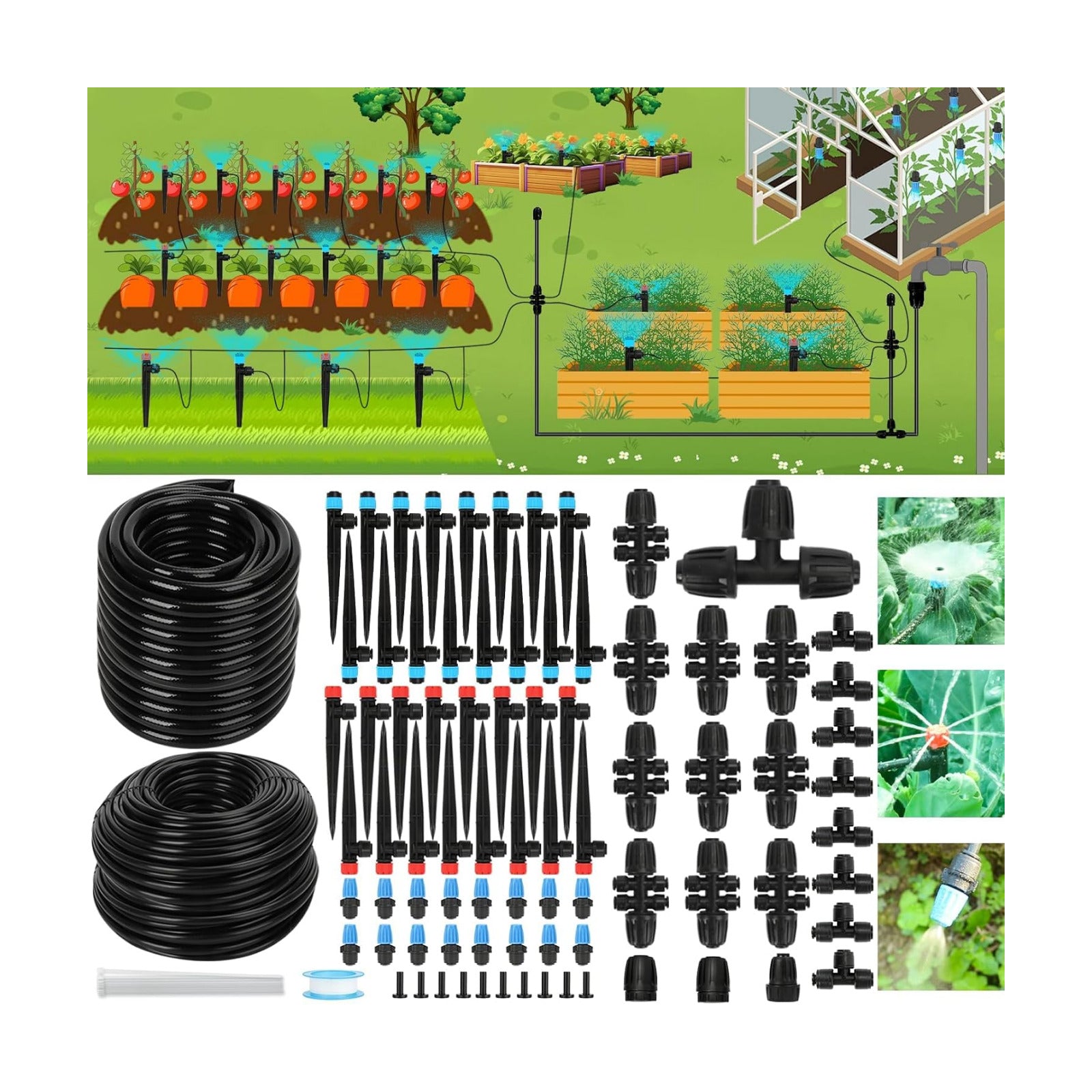 250FT Drip Irrigation Kit – 2026 New Quick-Connect Micro Irrigation System with 1/4'' 1/2'' Tubing, Locking Nozzle