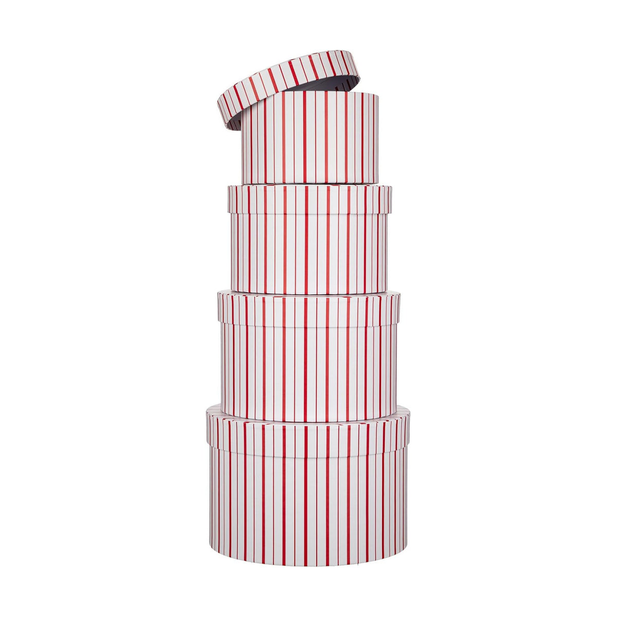 Oairse Gift Boxes with Lids for Presents Red and White Striped Round Box for Flower Arrangements Set of 4 Nesting Gift Boxes Bulk for Bridesmaid, Proposal, Wedding, Birthday, Party Favor Graduation