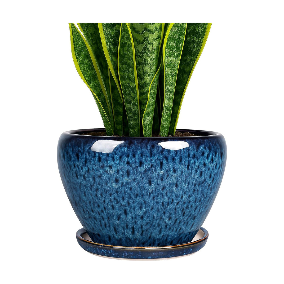 Deep Dream 8 Inch Plant Pots- Ceramic Pots for Plants with Drainage Hole and Saucer, Large Planter Pot for Indoor