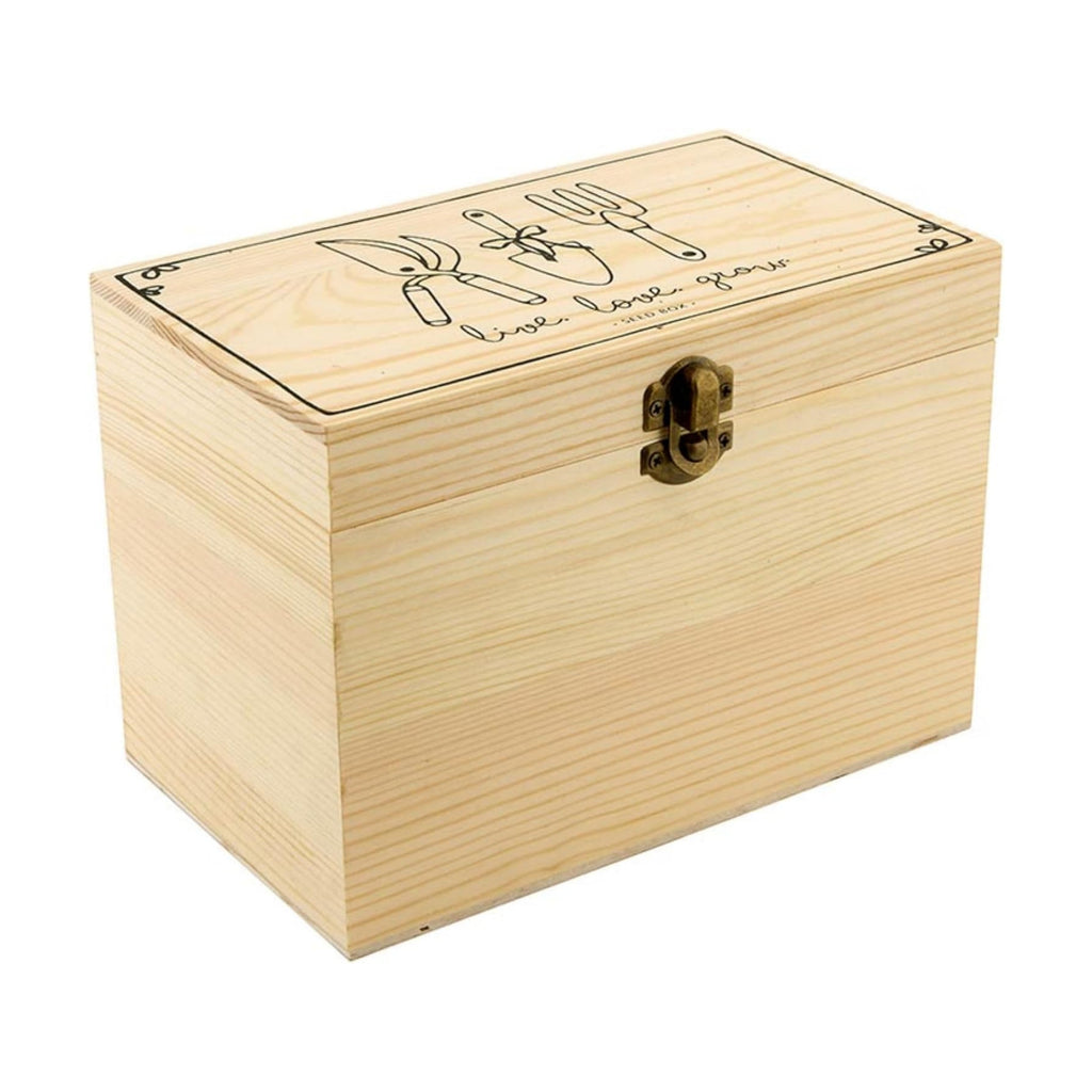 Santa Barbara Design Studio Seed Storage Box with 4 Dividers Wooden Storage Organizer, 7.75" x 4.5" x 5.5", Live Love