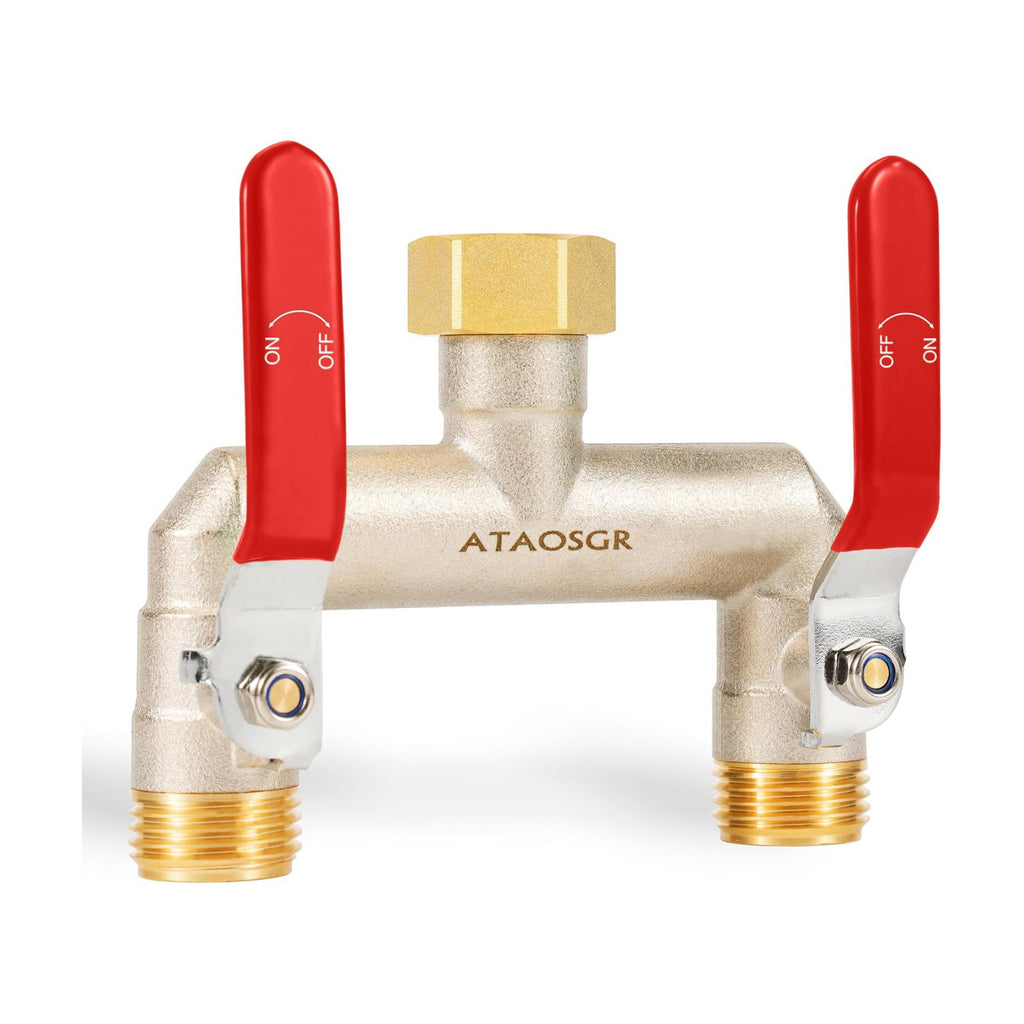 Garden Hose Splitter, 2 Way Heavy Duty Outdoor Faucet Splitter, Extra Long Handles High Flow Hose Adapter,with Shutoff