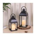 Lanterns Decorative Indoor 15" 11" Set of 2 Black Metal Lantern with Candle