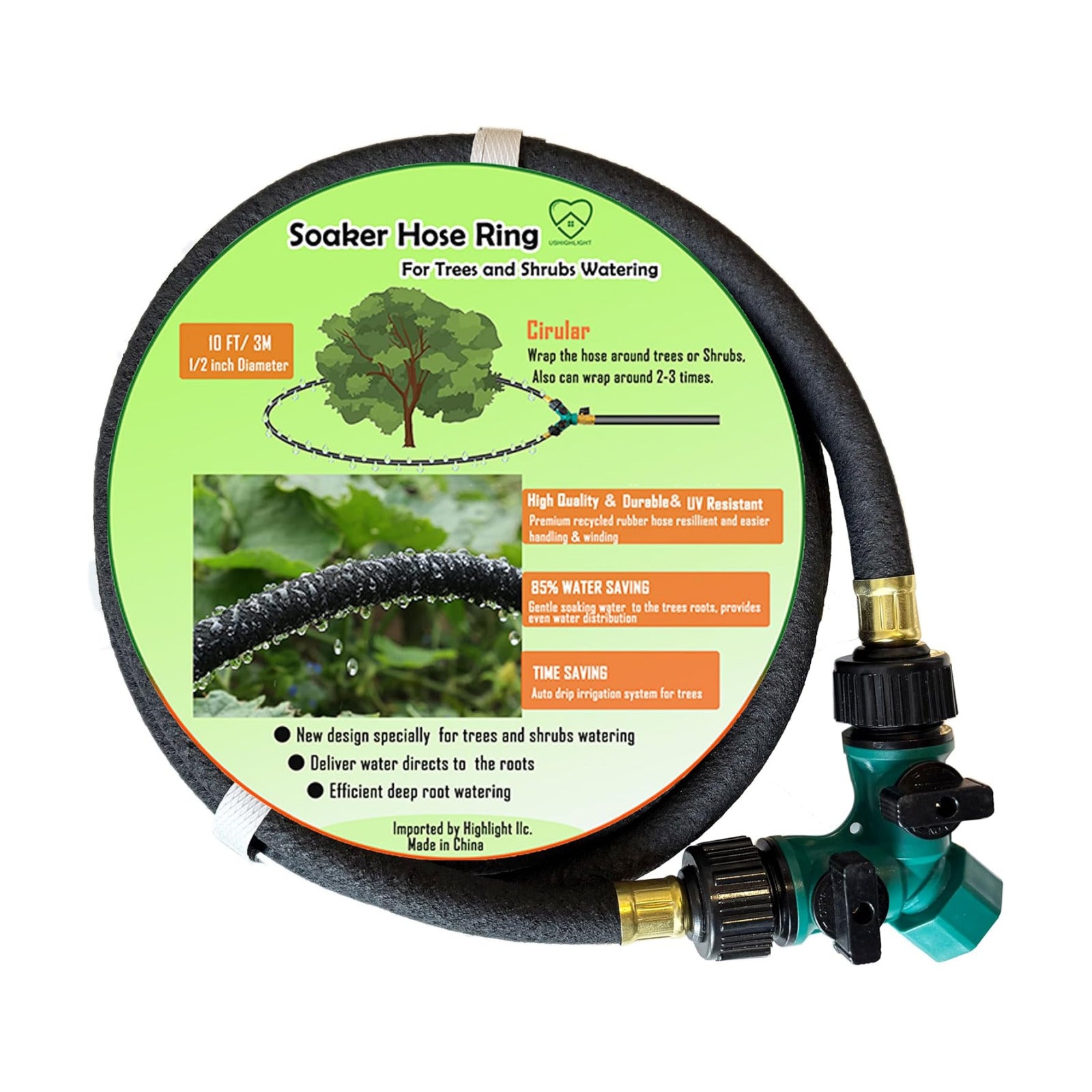 2-PACK Soaker Hose 10 FT, Automatic Drip Irrigation Tree Watering System | 1/2" Soaker Tree Ring Hose, Tree Irrigation