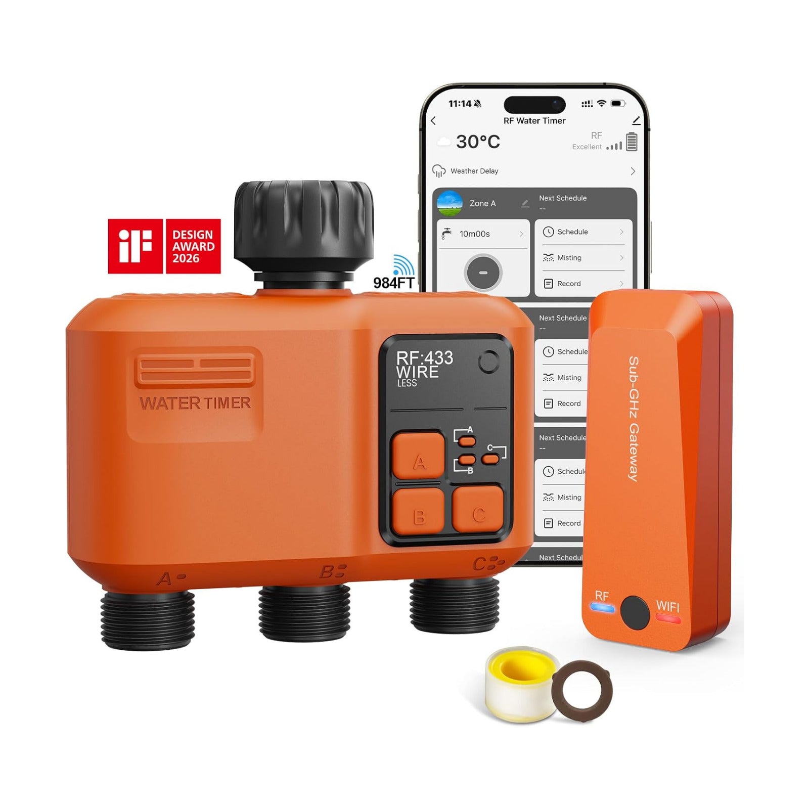 Smart WiFi Sprinkler Timer 3 Zone, Water Timer for Garden Hose Irrigation | 984 FT long range wireless connection with