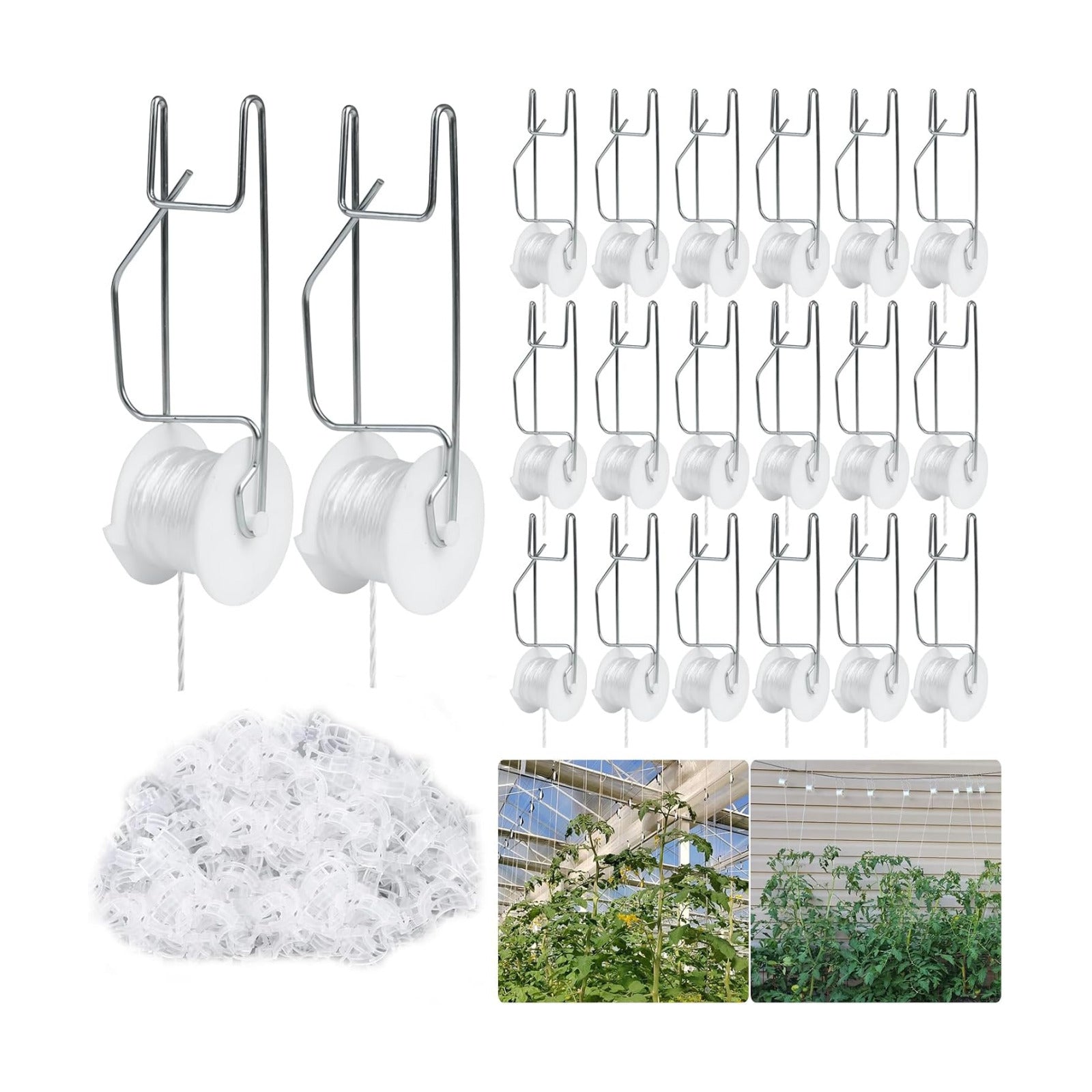 Tomato Support Hooks with String 20 Pcs,100 Pcs Plant Support Clips for Climbing Plants,Tomato Trellis Roller Hooks