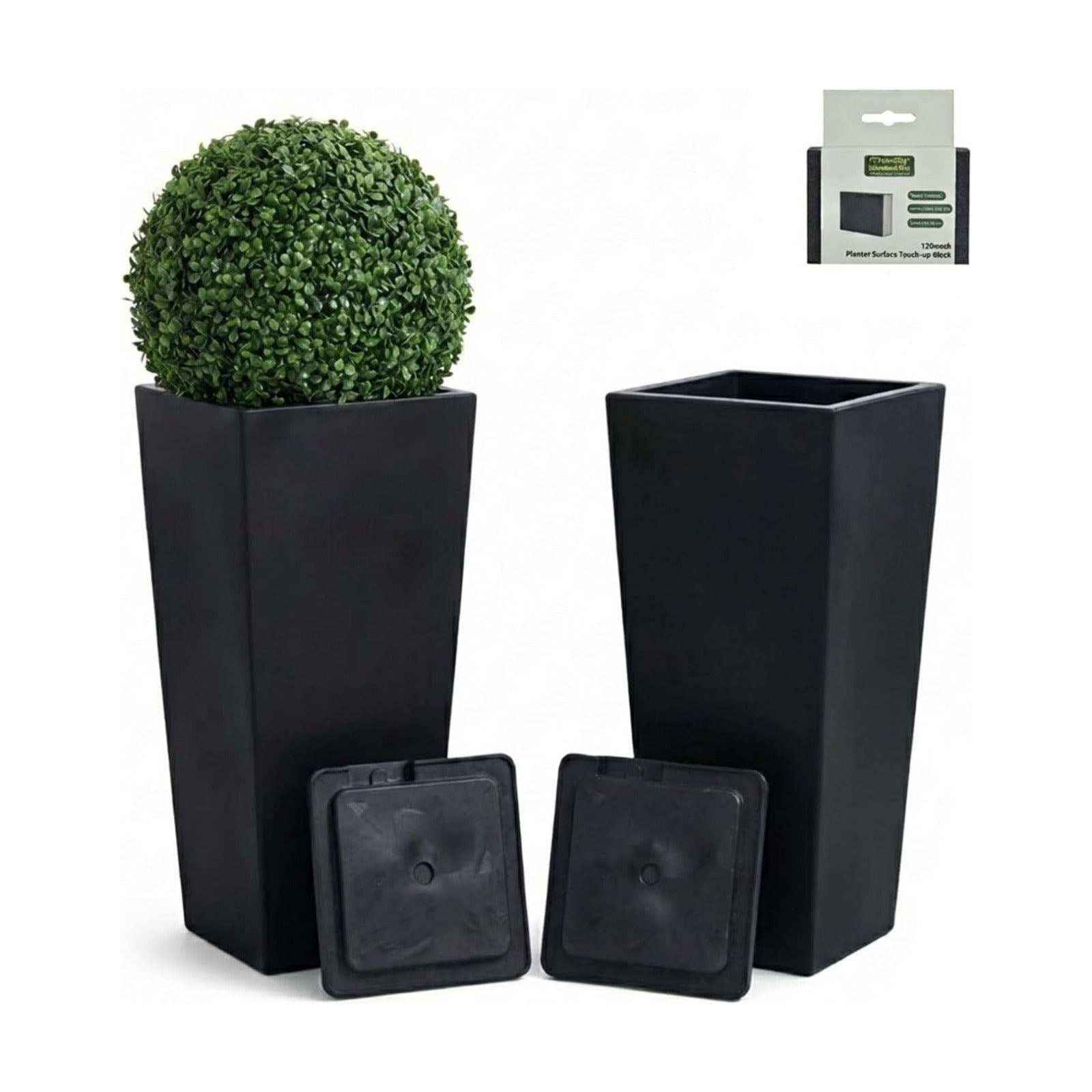 GreenShip 27" Tall Planters for Outdoor Indoor, Set of 2 with Drainage | Black Planter,Large Flower Pots, Drainage &