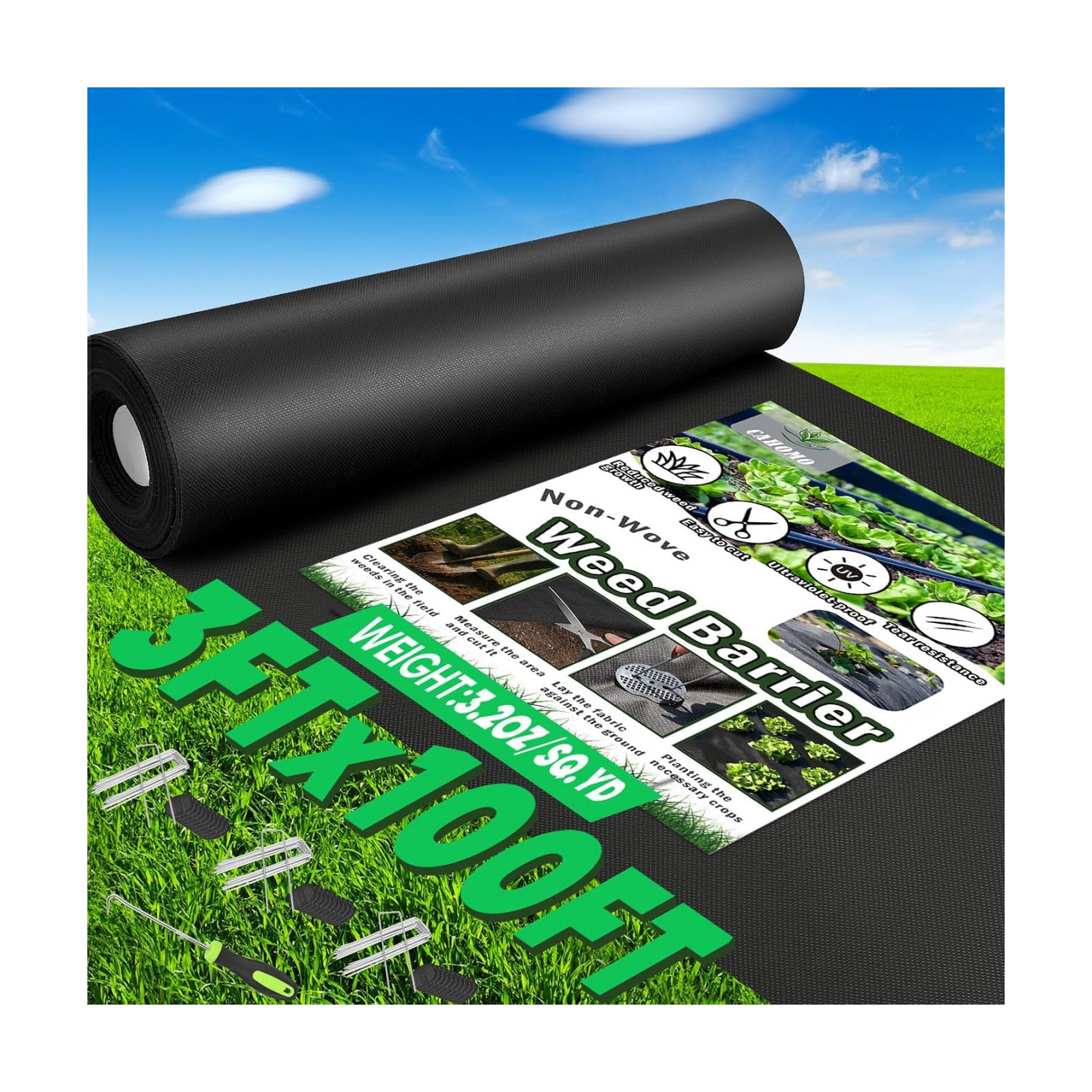 Non-Woven Thick Weed Barrier Fabric 3FT x 100FT, 3.2 oz Heavy Duty Weed Barrier Landscape Fabric, Ground Cover for