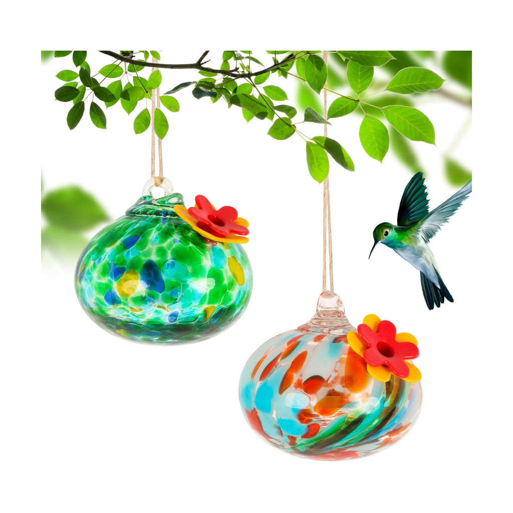 2 Pcs Blown Glass Hummingbird Feeder for Outdoors Hanging