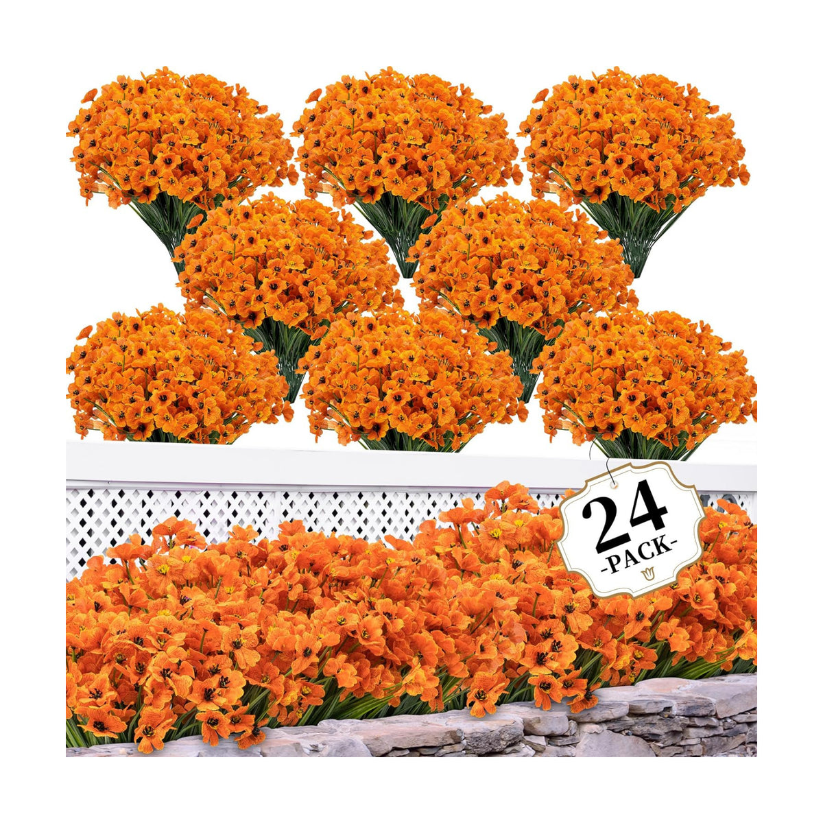 ColoPlay Artificial Mums for Outdoors, 24 Bundles Fake Flowers Fall Decor