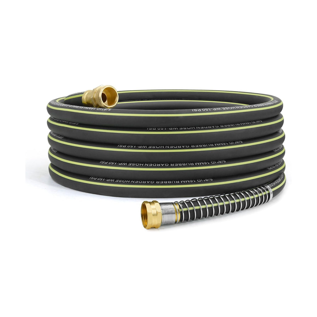 Flexible Rubber Garden Hose 50ft, 5/8" Hybrid Rubber Hose Heavy Duty | Solid Brass Fitting, 650PSI Burst Pressure