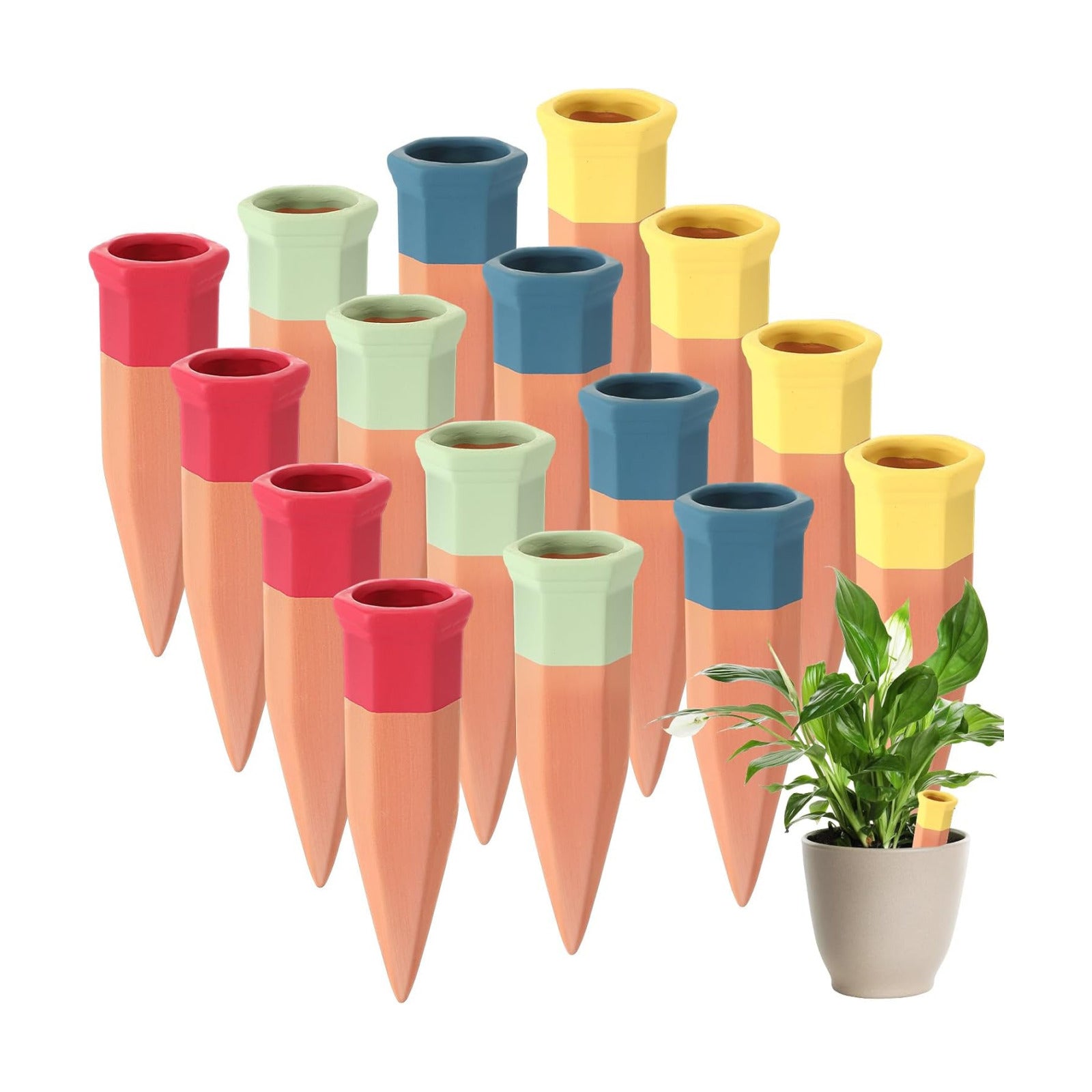 16 Pcs Terracotta Watering Spikes Colorful Automatic Self Watering Stakes Slow Release Vacation Plant Waterer Devices