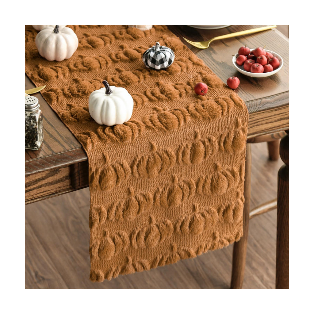 Artoid Mode Caramel Soft Faux Fur Pumpkins Fall Table Runner 13x48 Inch