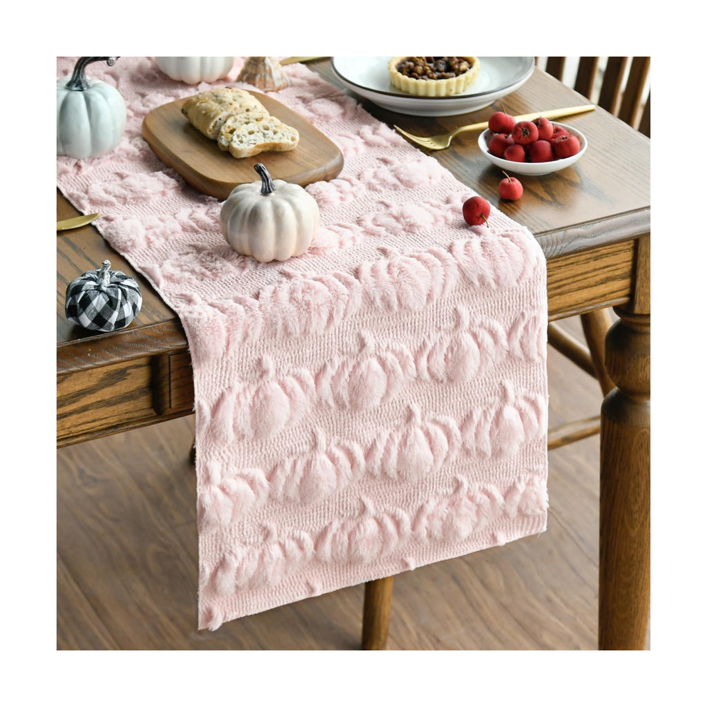 Artoid Mode Pink Soft Faux Fur Pumpkins Fall Table Runner 13x36 Inch