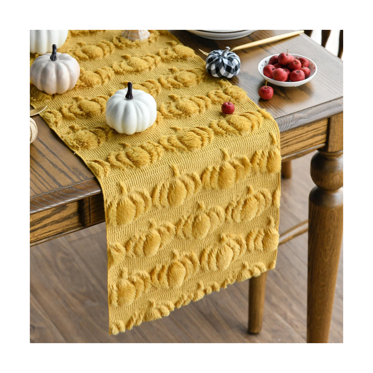 Artoid Mode Ginger Soft Faux Fur Pumpkins Fall Table Runner 13x72 Inch
