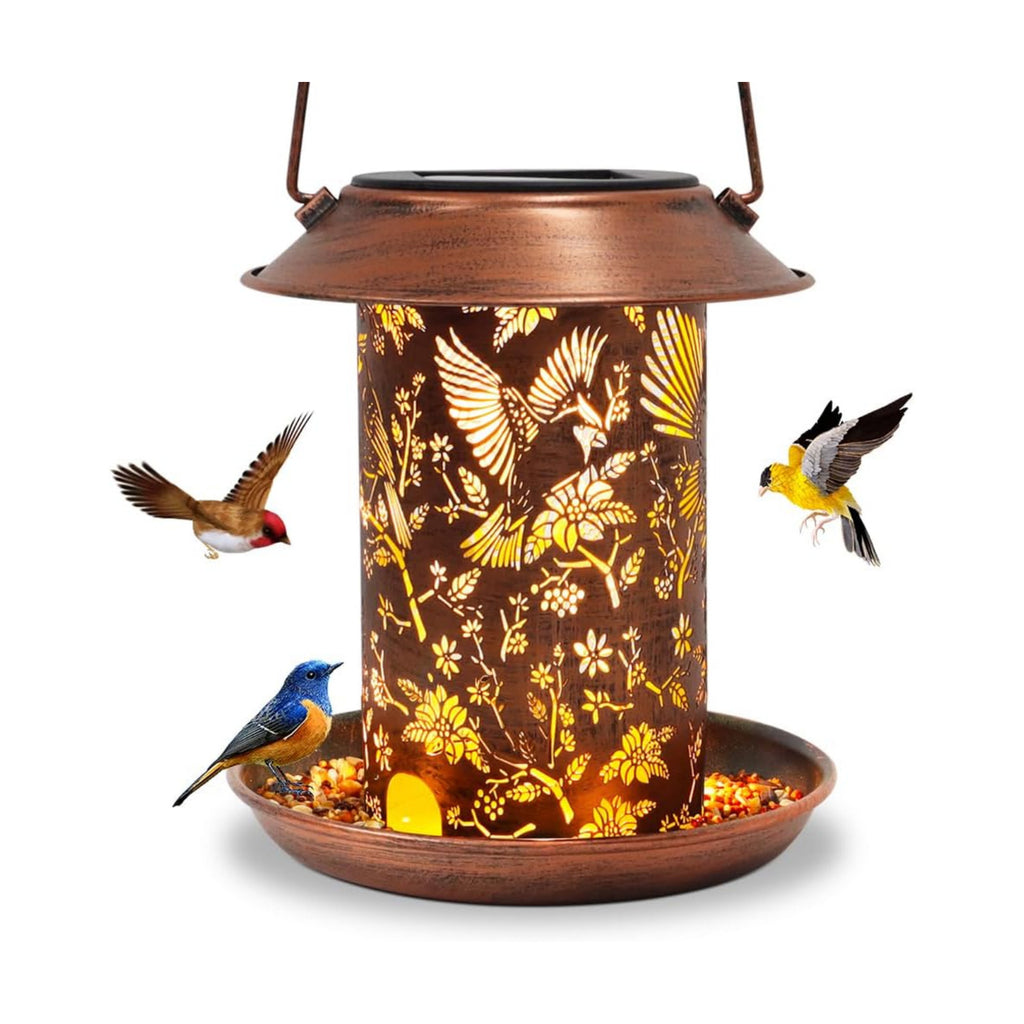 Cardinal Solar Bird Feeder Outdoor Waterproof Hanging Garden Decor