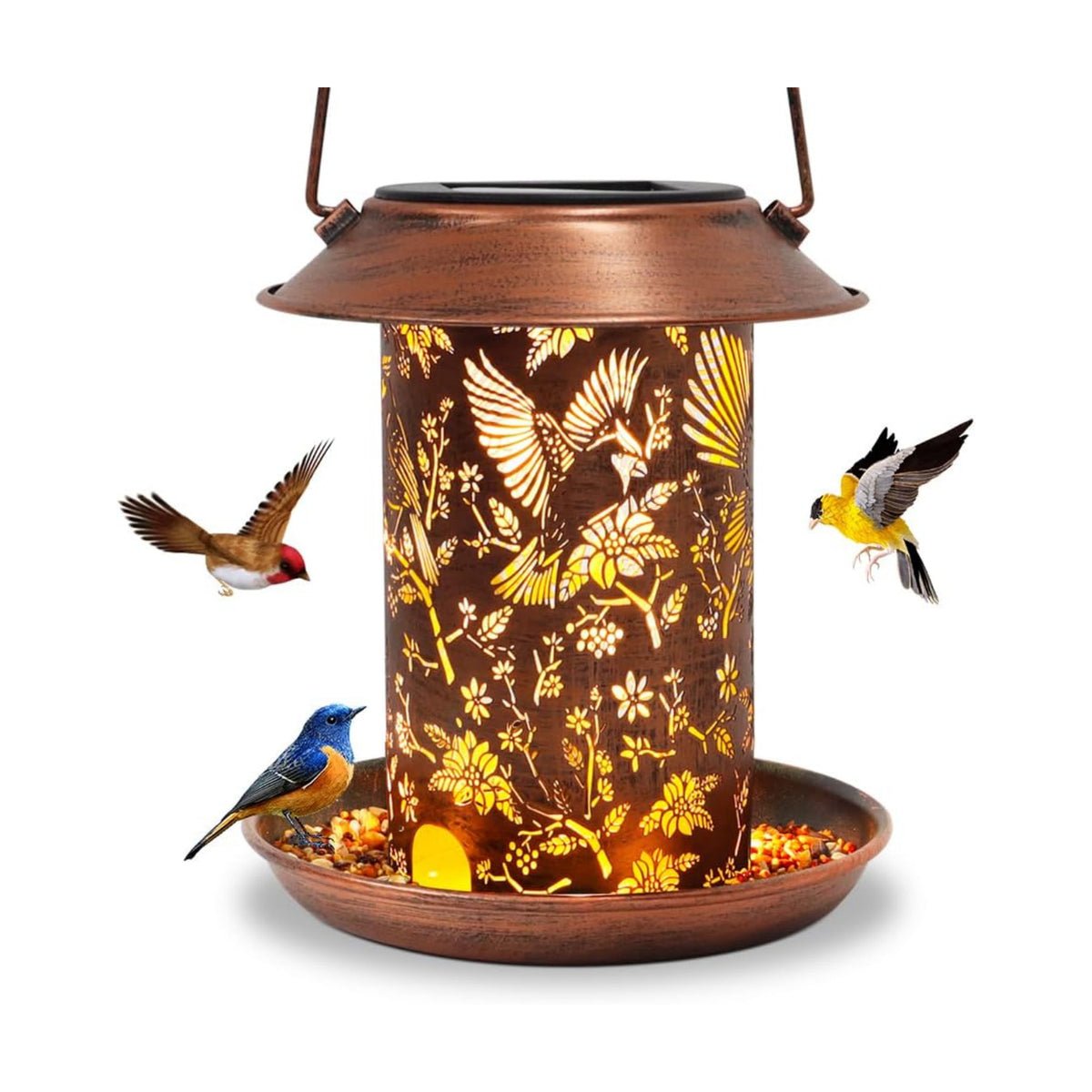 Cardinal Solar Bird Feeder Outdoor Waterproof Hanging Garden Decor