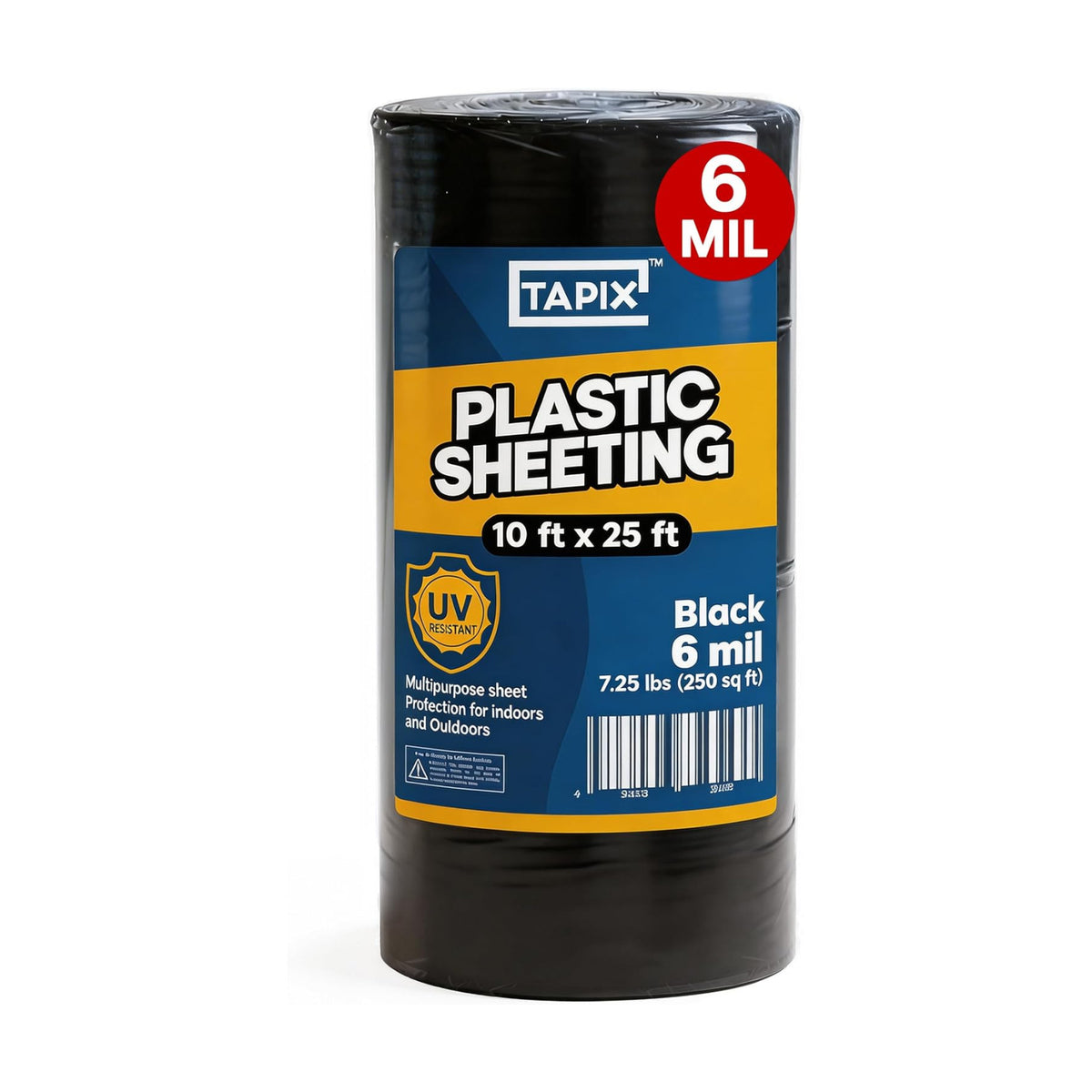 Plastic Sheeting (10' x 25') Long, 6 Mil (Black) - UV Protection Poly Sheeting Polyethylene Film, Heavy Duty Greenhouse Plastic Sheeting