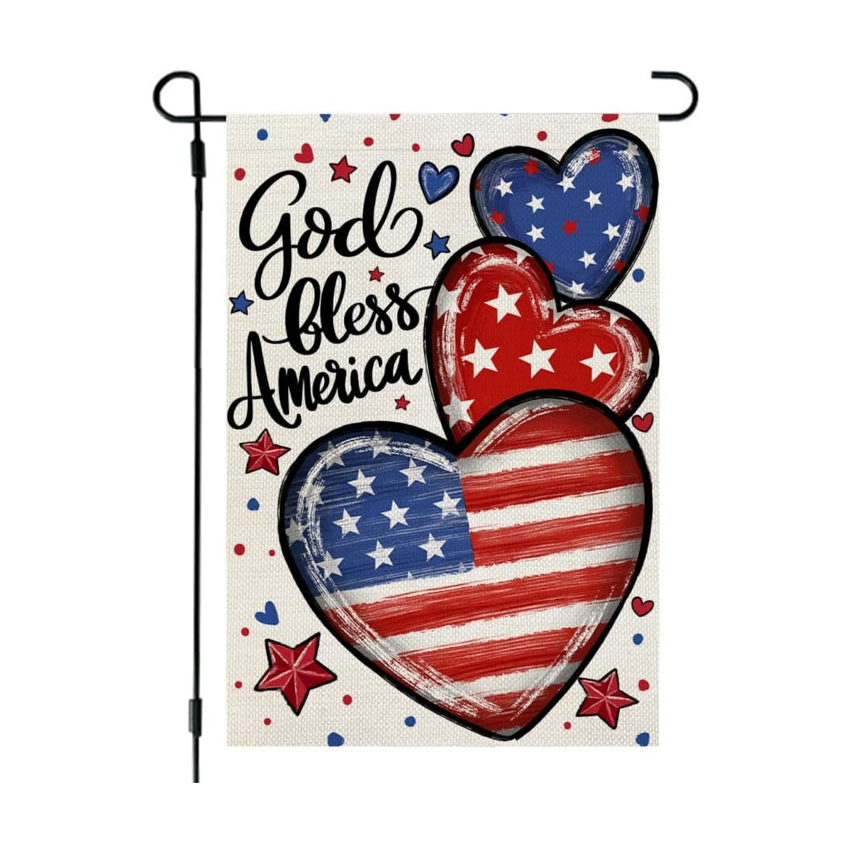 CROWNED BEAUTY 4th of July Garden Flag Patriotic Hearts Double Sided 12x18 Inches for Outside Small Burlap Independence Memorial Veterans Day Holiday Yard Decoration CF1815-12