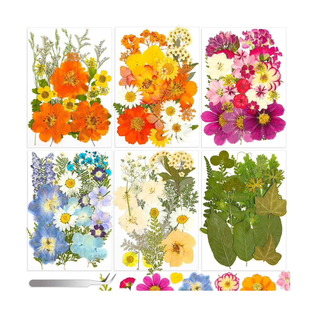 Evatage 155 Pcs Real Dried Pressed Flowers and Leaves for Resin Crafts
