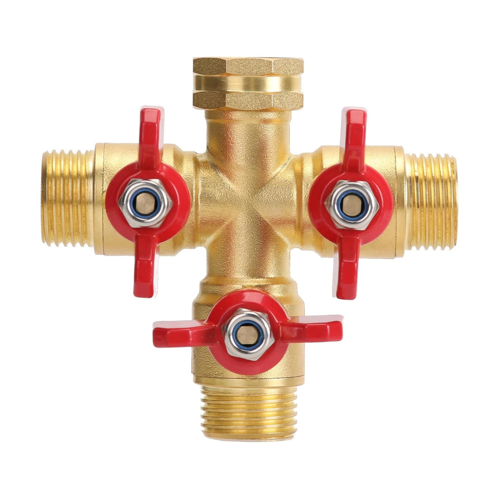 Garden Hose Splitter 3 Way, Heavy Duty 3-Way Brass Valve Garden Hose Splitter With Stainless Steel Long Handle, Full