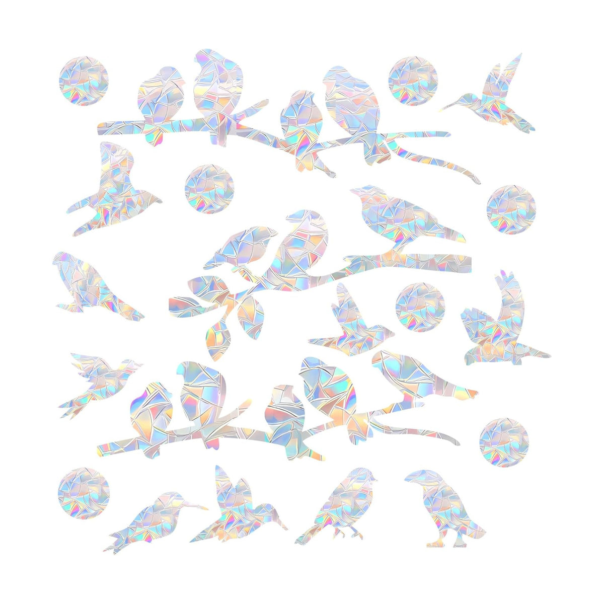 72Pcs Birds Window Stickers Prevent Birds from Hitting Windows, Rainbow Sun Catcher Stickers No Glue Required, Non-Adhesive Reusable Vinyl Rainbow Stickers