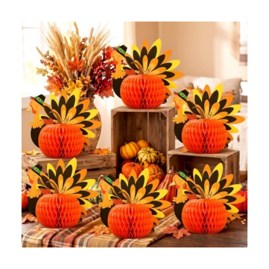 Fourluoo 12 Pcs Fall Thanksgiving Table Decor Turkey Honeycomb Centerpiece