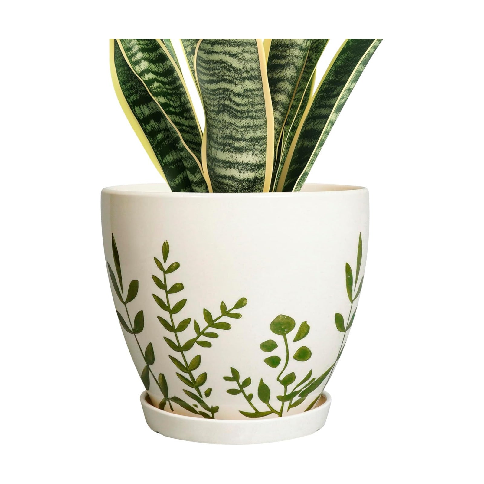 Ceramic Pot for Plants 8.2 Inch - Indoor Plant Pot with Drainage Hole and Saucer, Decorative Boho Round Outdoor