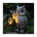 Solar Owl Garden Statue with LED Lantern, Waterproof Outdoor Resin Figurine (Grey Owl)