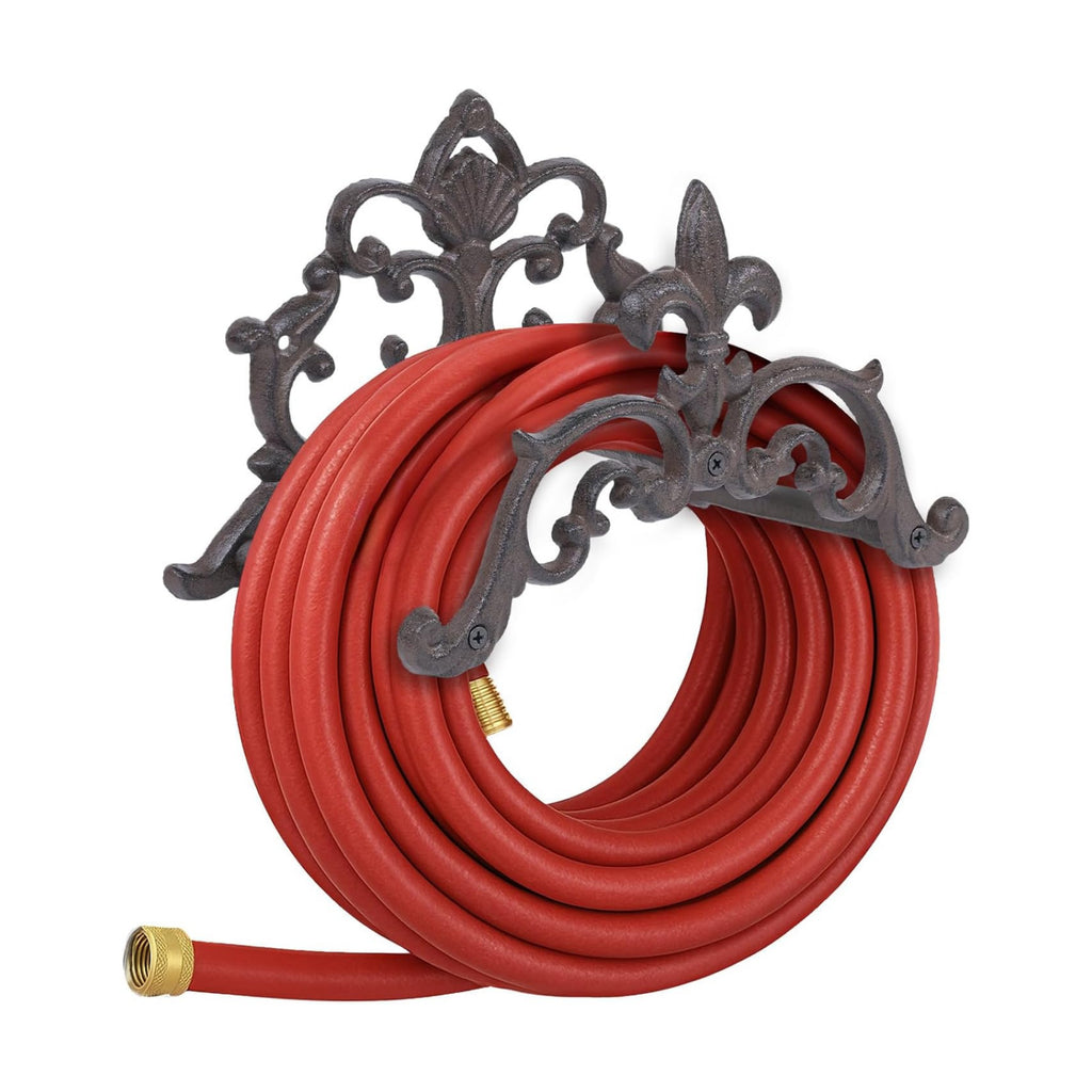 Cast Iron Garden Hose Holder, Wall Mount Hose Storage (Brown)