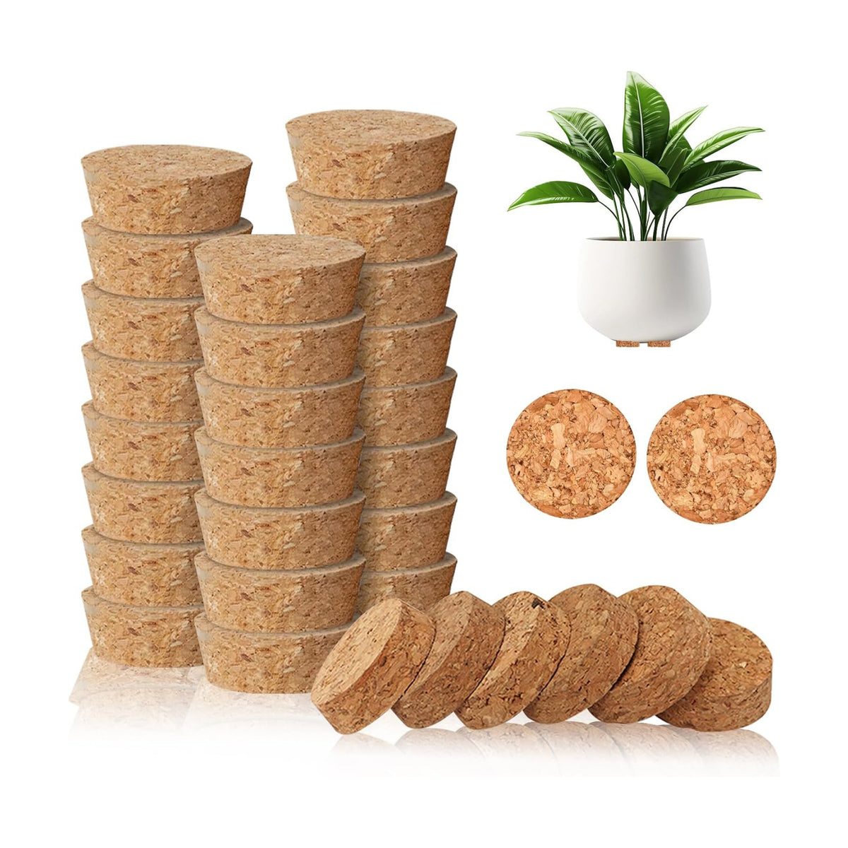 36 Pcs Invisible Pot Feet, 1.6 * 1.8 Inch Plant Pot feet Risers with Non Slip Surface,Sturdy Cork Plant Pot Feet Solid Corkwood Planter Pot Lifter for Indoor Outdoor Plants Pots